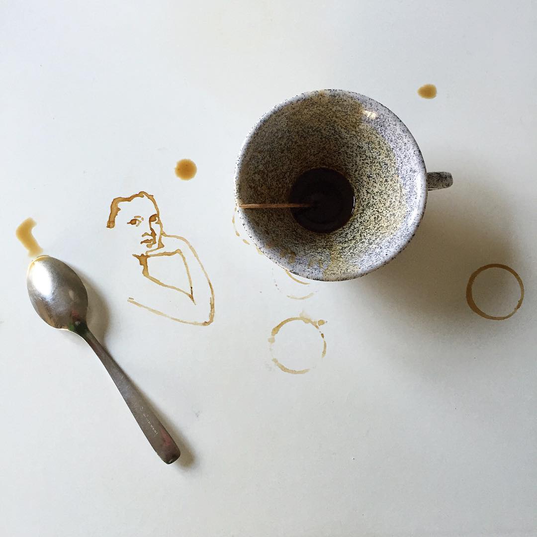 Creative artwork using coffee spills