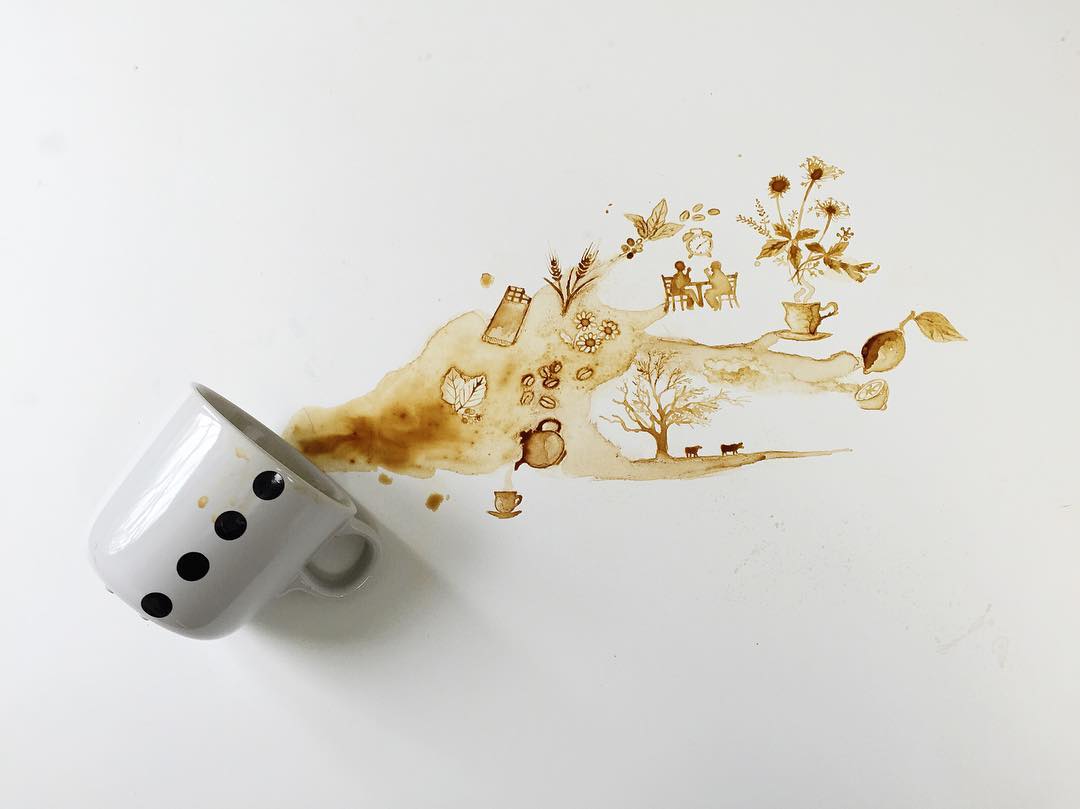 A whimsical coffee spill transformed into art