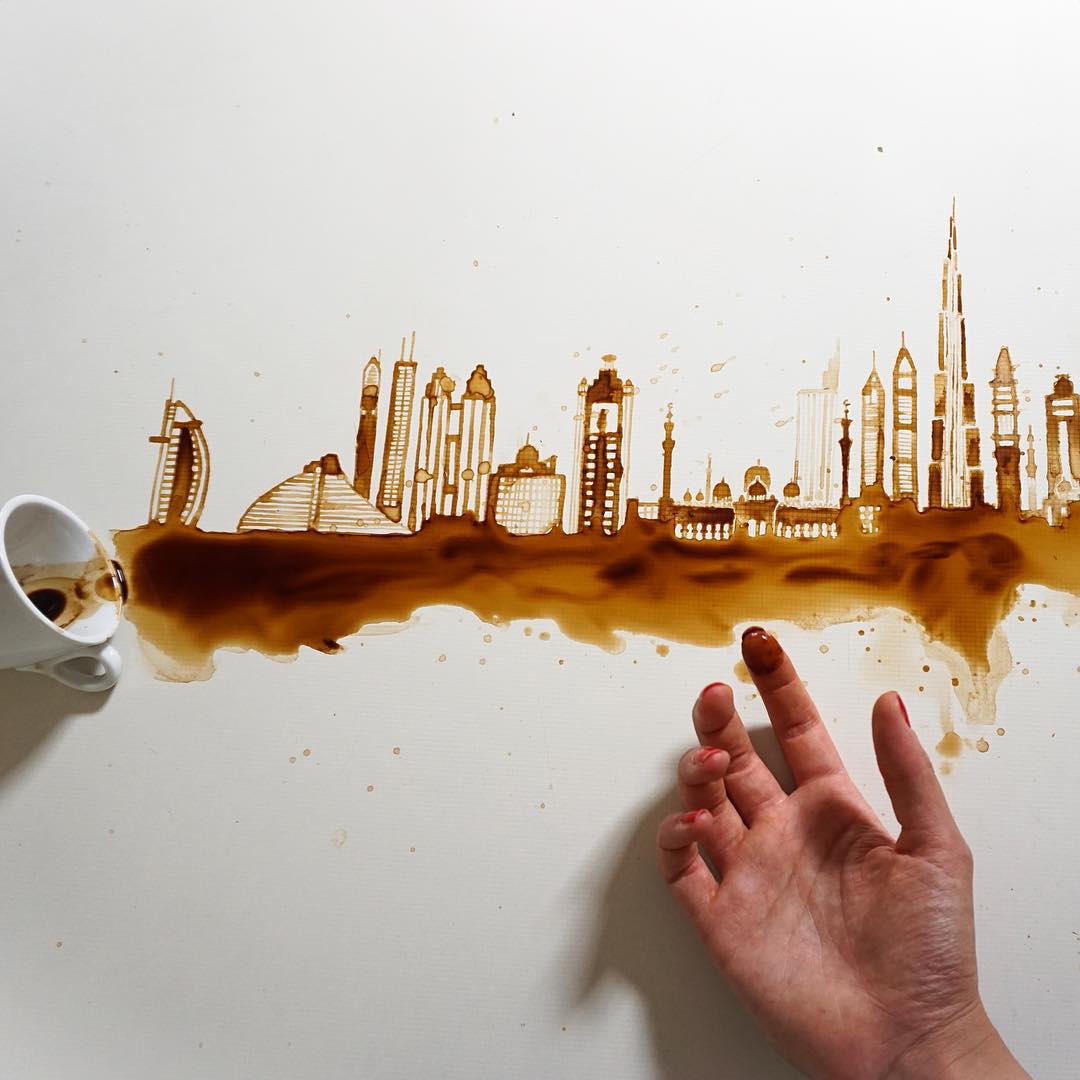 A creative use of coffee to depict an iconic skyline