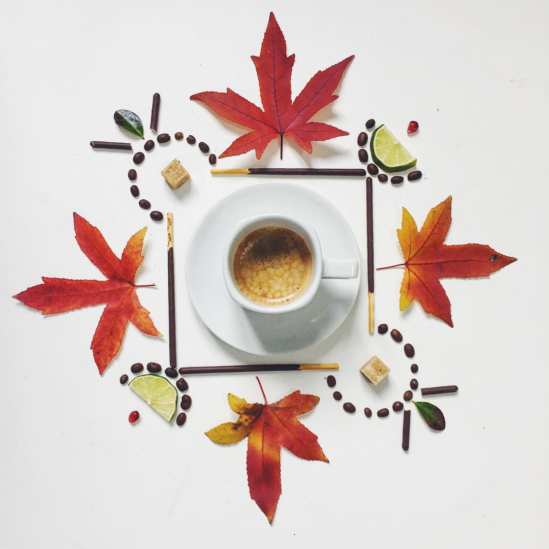 A harmoniously arranged autumnal coffee setting