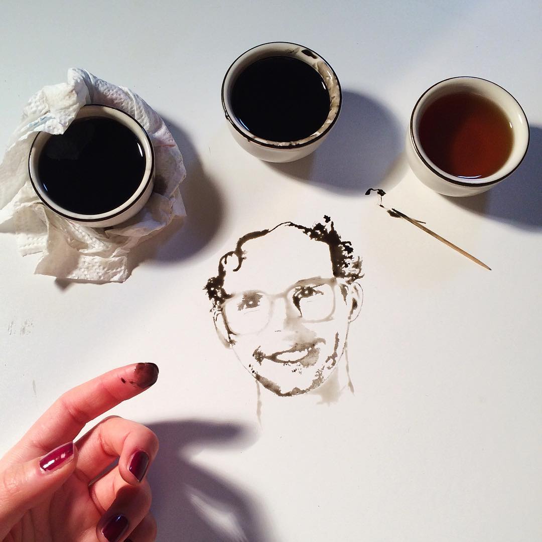 A unique portrait art piece created with coffee