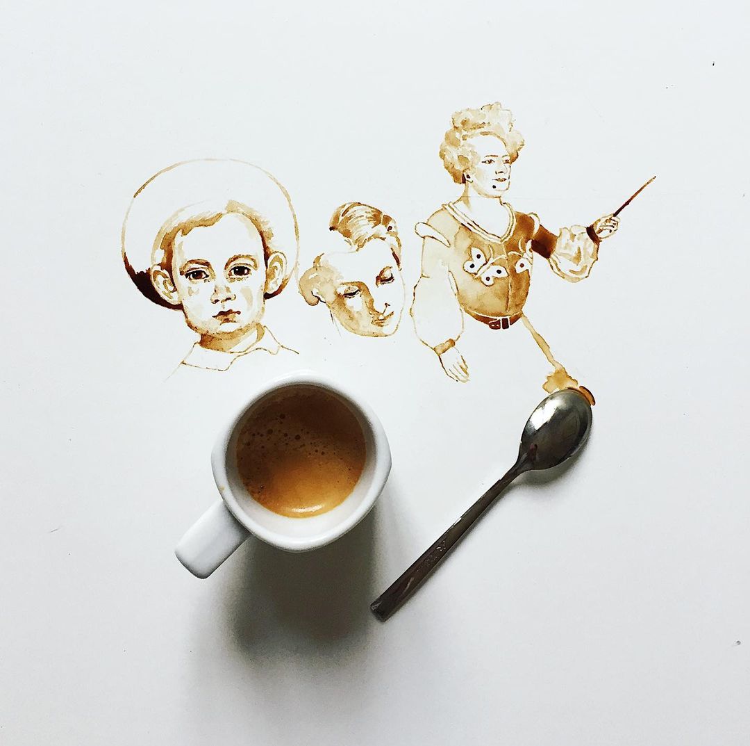 Artistic coffee stain painting