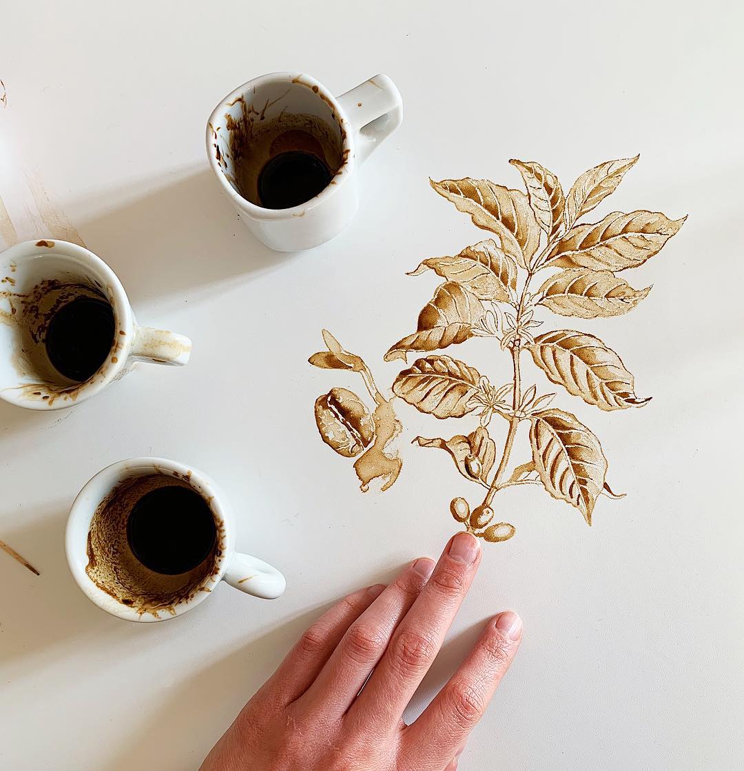 Creative coffee art with spilled coffee