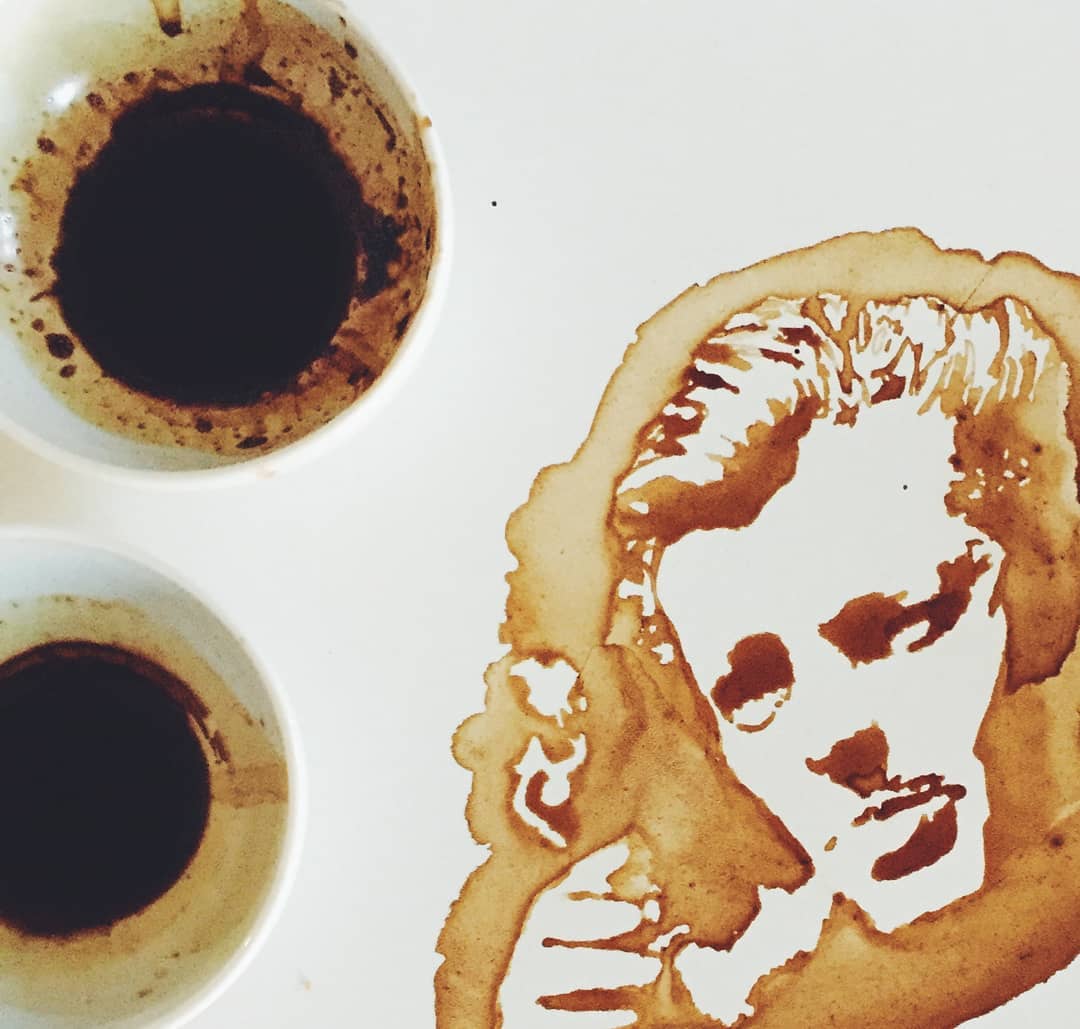 Artistic coffee spill resembling a person