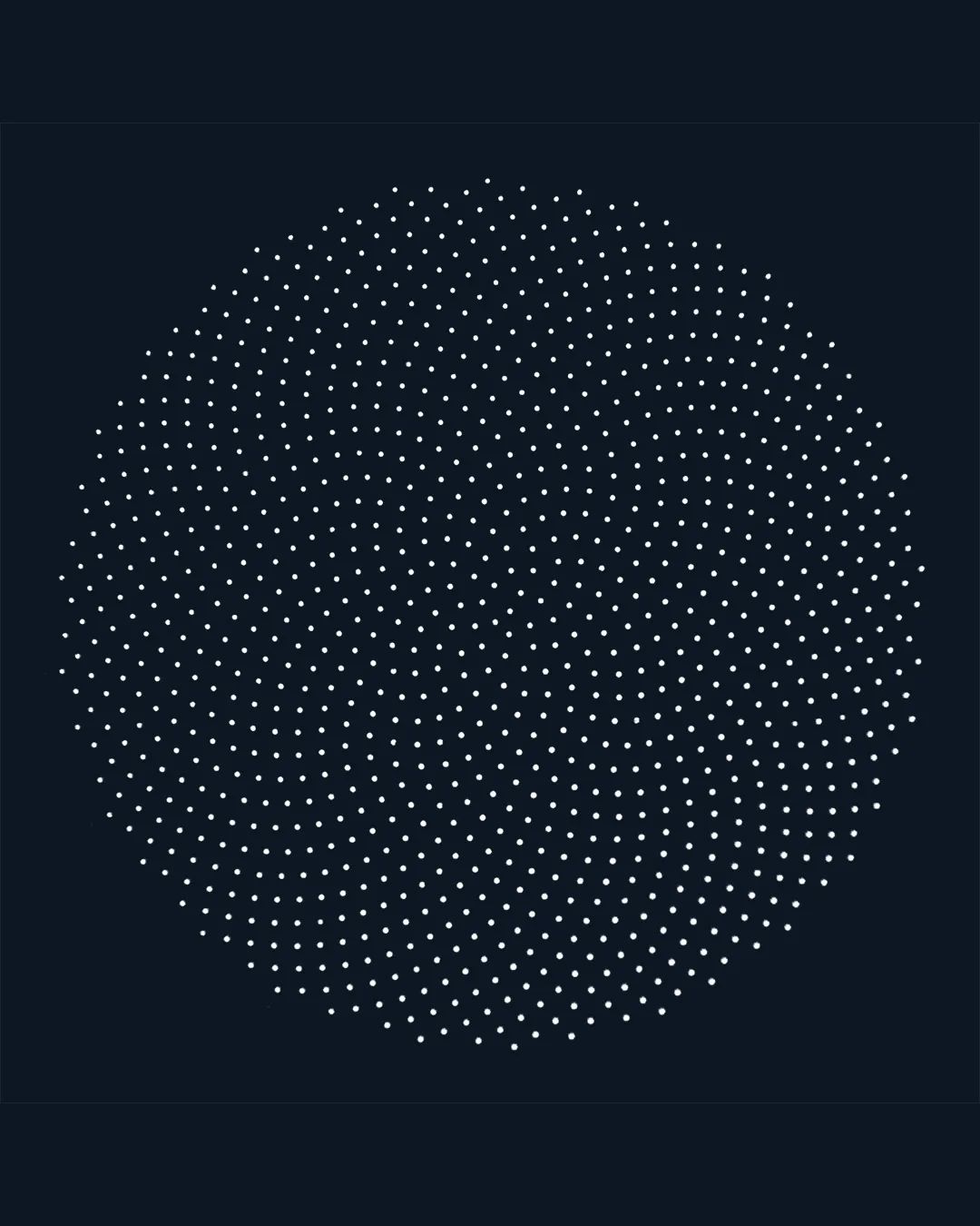 An intricate pattern of dots forming a spiral illusion on a dark background